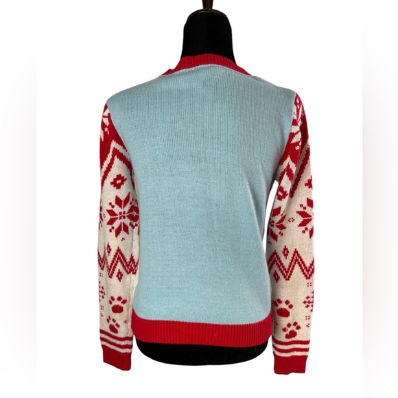 No Boundaries Ugly Christmas Sweater Red and Blue Cat Sweater - Picture 6 of 9